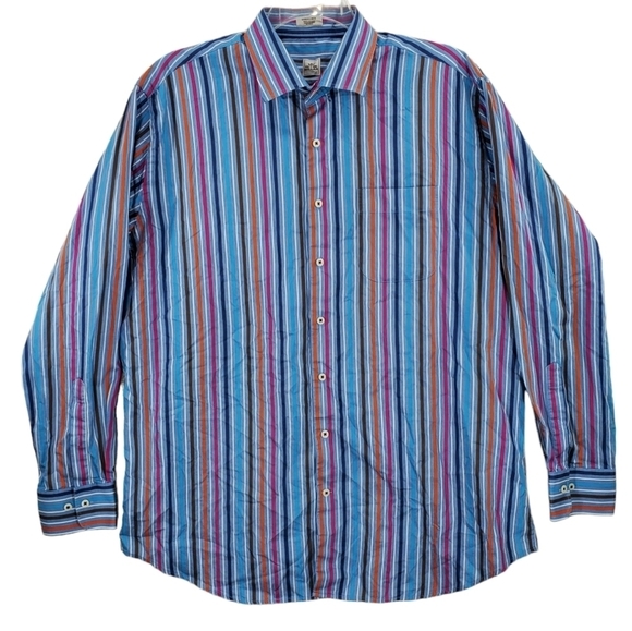 Peter Millar Shirt Mens XL Blue Pink White Striped Long Sleeve Button Up Cotton - Picture 2 of 13